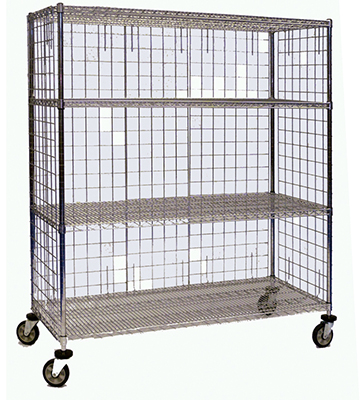 Mobile 3-Sided Enclosure Cart 4 Shelves 60"L x 24"W x 69"H