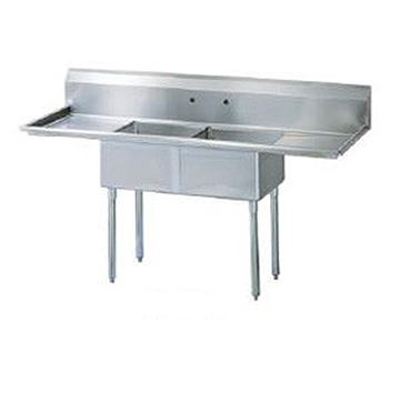 Stainless Steel 2 Compartment Sink with Drain Boards 68"L x 26"