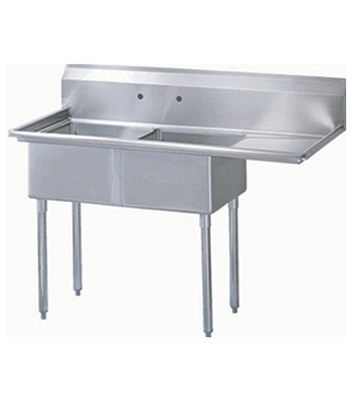 Stainless Steel 2 Compartment Sink has Drain Board 74.5"L x 30"