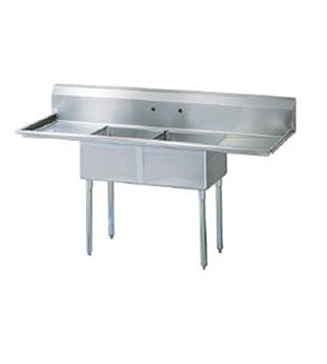 Stainless Steel 2 Compartment Sink with Drain Boards 72"L x 24"