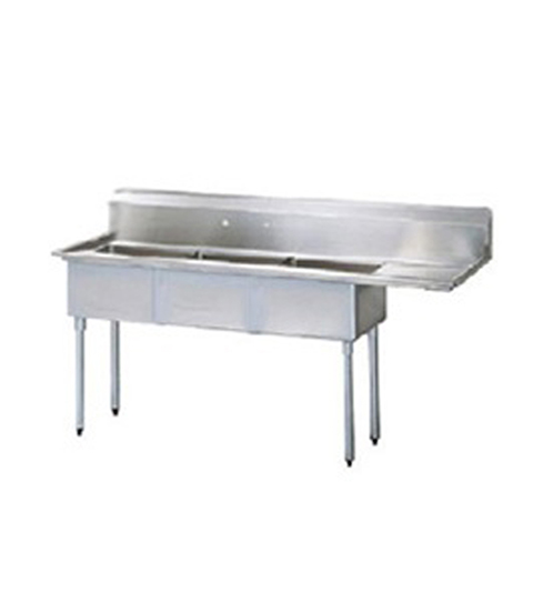 Stainless Steel 3 Compartment Sink with Drain Board 68.5"L x 26