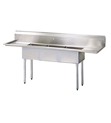 Stainless Steel 3 Compartment Sink has Drain Boards 90"L x 24"