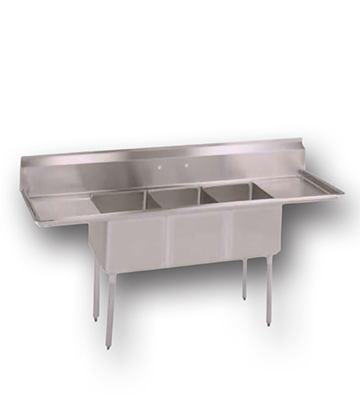 Stainless Steel 3 Compartment Sink has Drain Boards 120"L x 30"