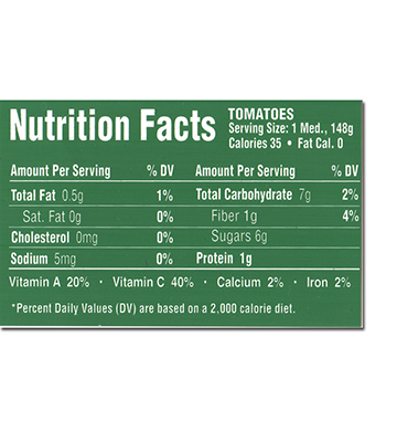 Produce Green Nutrition Facts Tag Set 4"L x 2.5625"H