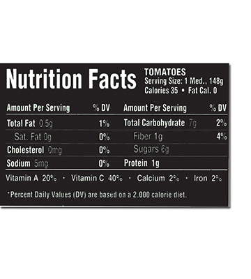 Produce Black Nutrition Facts Tag Set 4"L x 2.5625"H