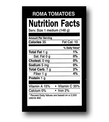 Produce Nutritional Facts Tag Set 2.375"L x 3.875"H