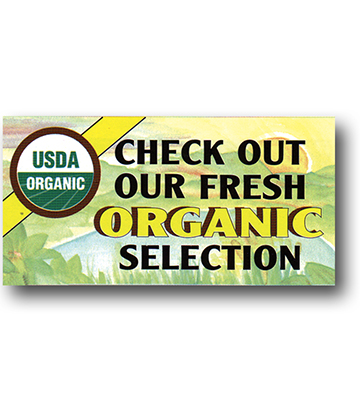 Produce 2-Sided USDA Organic Selection Display Sign 24"L x 12"H