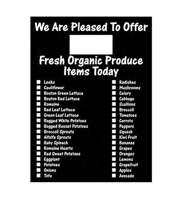 Produce Blackboard Insert - Organic Items 24"L x 18"H