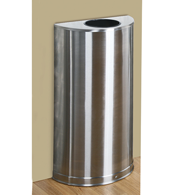 Satin Stainless Steel Open Top Half-Round Waste Container 18"L