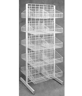 2-Sided White Wire Basket Merchandiser 24" Sq. x 56"H