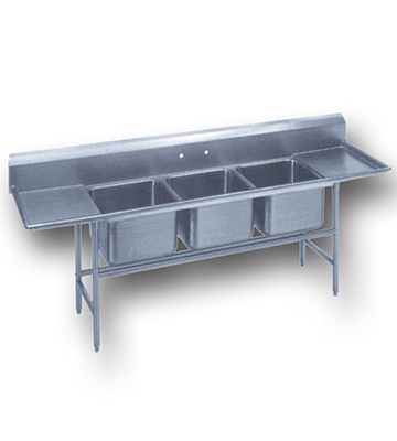 Stainless Steel 3 Compartment Sink with Drain Boards