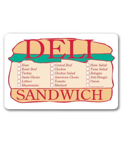 Self-Adhesive Label Deli Sandwich Check-Off 3'L x 2"H