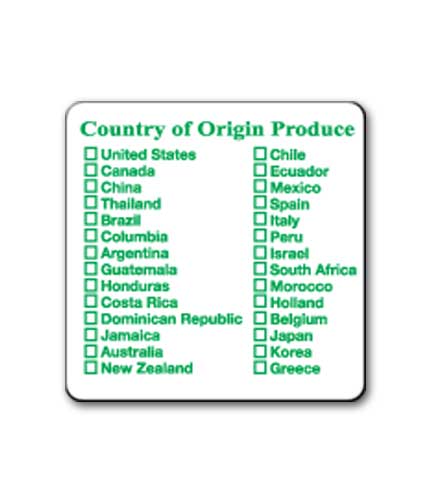 COUNTRY OF ORIGIN PRODUCE Check-off Label 2.25"Sq.