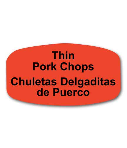THIN PORK CHOPS Bilingual Self-Adhesive Label