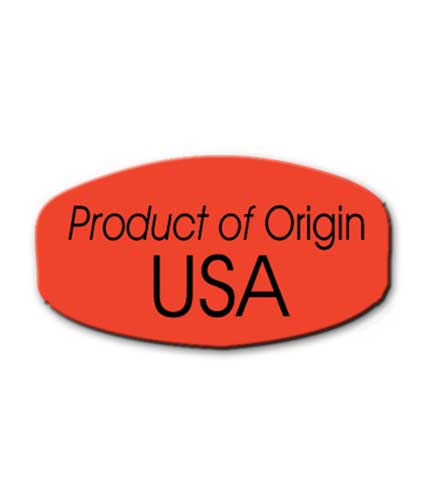 PRODUCT OF ORIGIN USA Day-glow Self-Adhesive Label 1.4375"L x .75"H