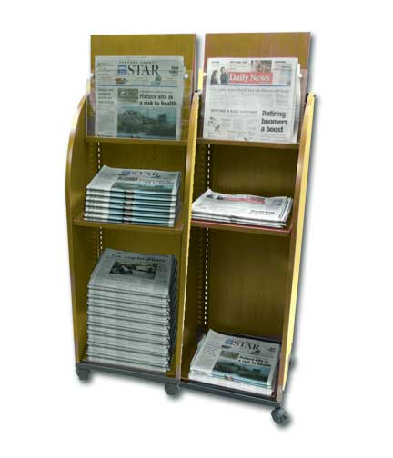 Double Wide Wood Newspaper Stand Maple 34"L x 16"W x 44"H