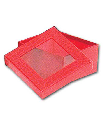 Square Red Gourmet Box with Window Lid 4.75"Sq. x 2.25"H