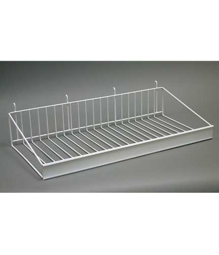 Grid White Wire Basket with Price Channel 27.5"L x 12"W x 5"H