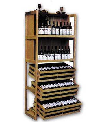 Oak Wine Rack Starter Two Cabinet with 3 Baskets 49.5"L x 31"W x 83"H