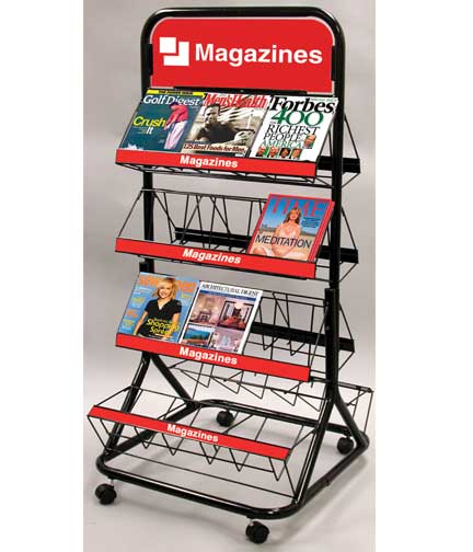 Mobile 2-Sided Magazine Stand 27"L x 18"W x 59"H
