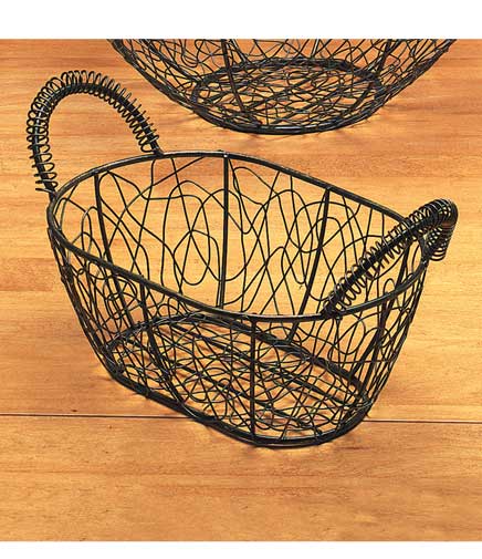 Table Top Black Oblong Scribble Wire Basket 9"Dia. x 6"H