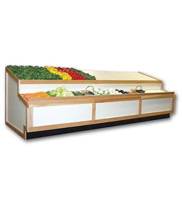 Oak Trimmed Produce Dry Island Single Tier 2-Sided 120"L x 72"W x 42.5"H