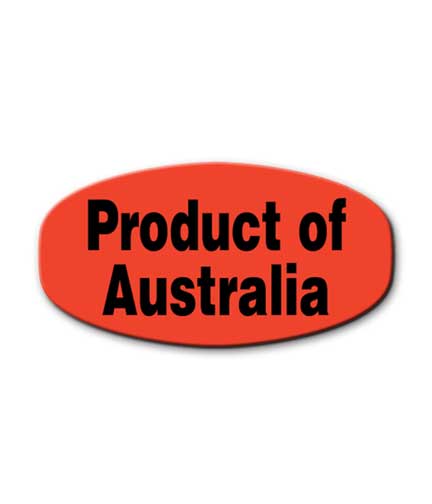 PRODUCT OF AUSTRALIA Day-Glow Sticker 1.4375"L x .75"H