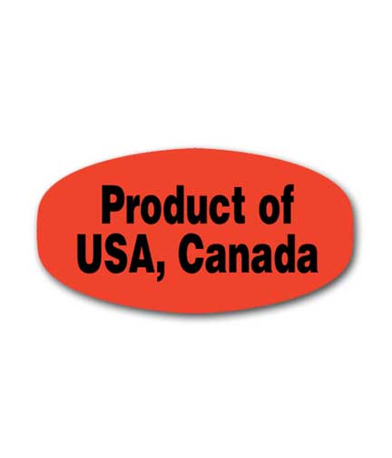 PRODUCT OF USA, CANADA Day-glow Label 1.4375"L x .75"H