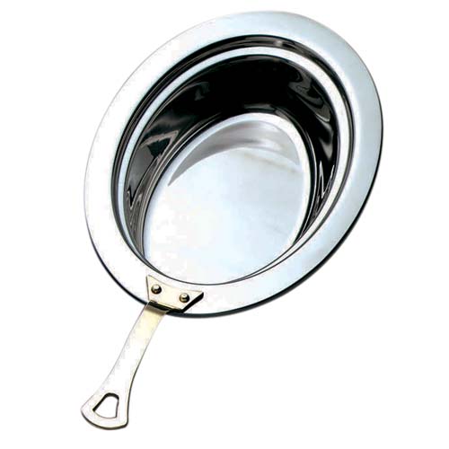 Stainless Steel Oval Pan with a Long Brass Handle 19"L x 11.8125