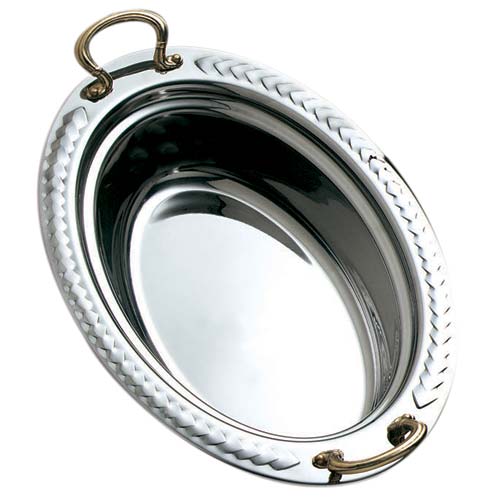 Stainless Steel Oval Pan with Brass Side Handles 19"L x 11.8125"