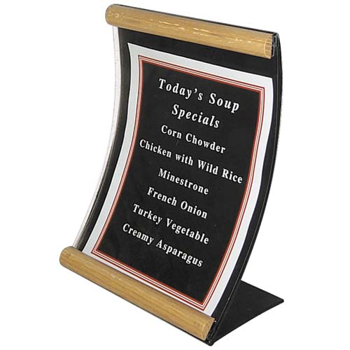 Sign Holder Curved Trimmed with Mahogany Stained Wood 9.5"L x 13"H