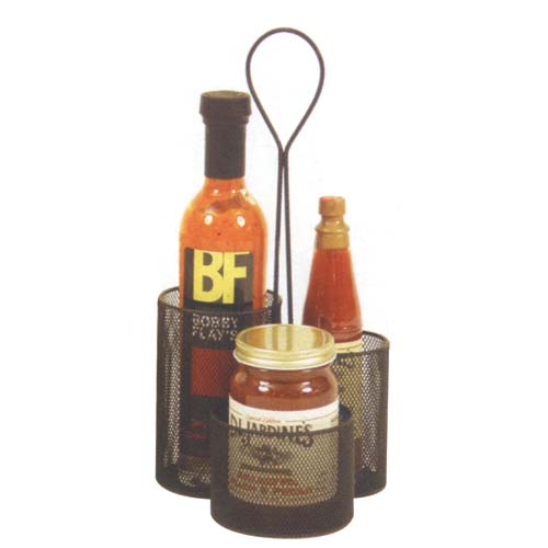 Wire Mesh Condiment Holder with 3 Bottle Holders