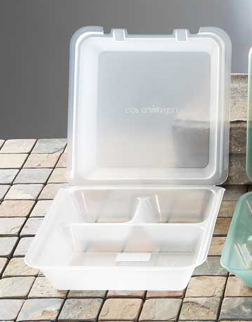 Recyclable Take out Containers 3 Compartments 9" Sq. x 3.5"D