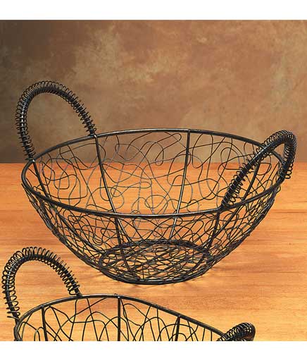 Table Top Black Round Scribble Wire Basket 11" Dia.