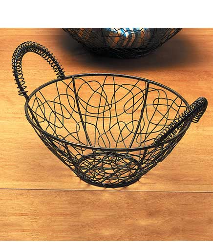 Table Top Round Black Scribble Wire Basket 8" Dia.