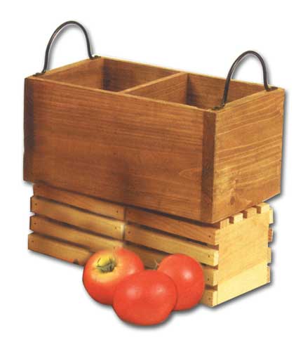 Rustic Wood Basket with 2 Compartments and Side Handles