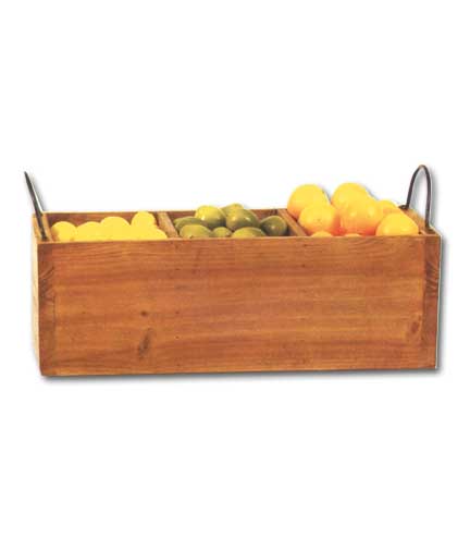 Rustic Wood Basket 3 Compartments with 2 aside Handles