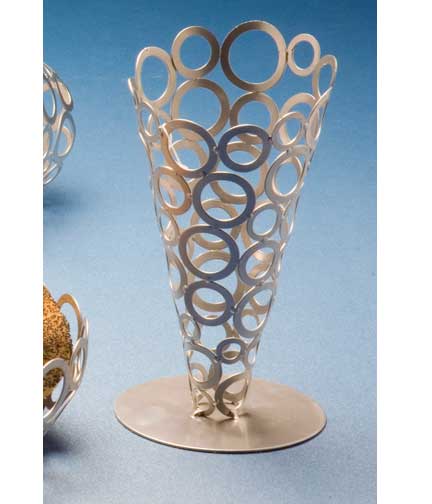 Table Top Silver Go-Go Rings Tall ConeBasket 4.75"Dia. x 8.5"H