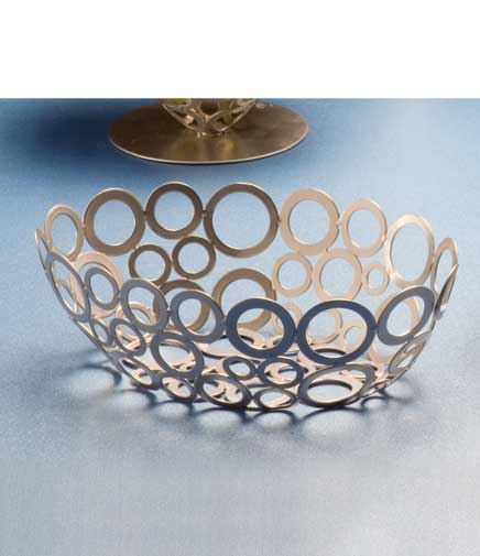 Table Top Silver Go-Go Rings Round Basket 6"L x 9"W