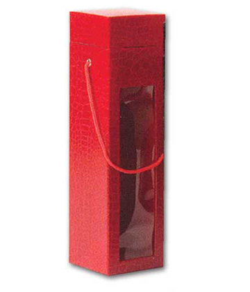 Window Red Wine Gift Box with Lid 3"Sq. x 13"H