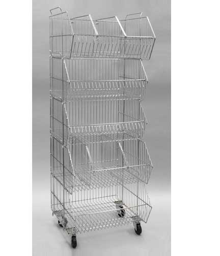 One-Sided Chrome Wire Stacking Basket Display 24"L x 20"W x 60"